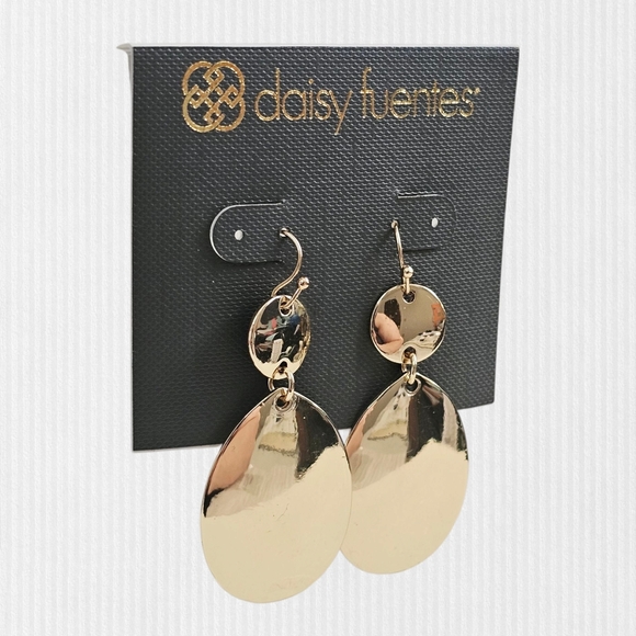 Daisy Fuentes Sparkly‎ Teardrop circle Gold Tone dangle drop Earrings NWT - Picture 1 of 4